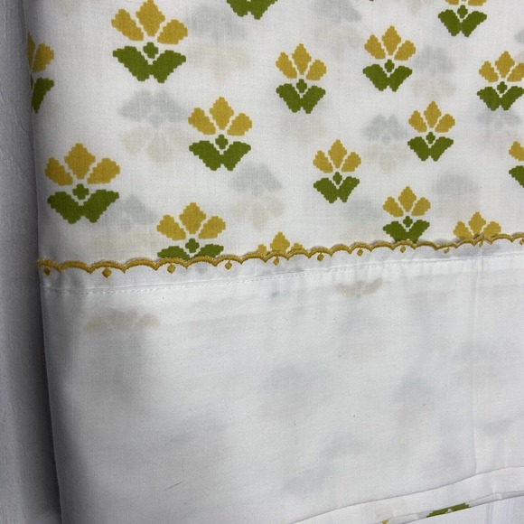 VTG Cannon Royal Family Twin Flat Sheet MCM Yellow Green Floral 1970s Percale - Picture 4 of 7